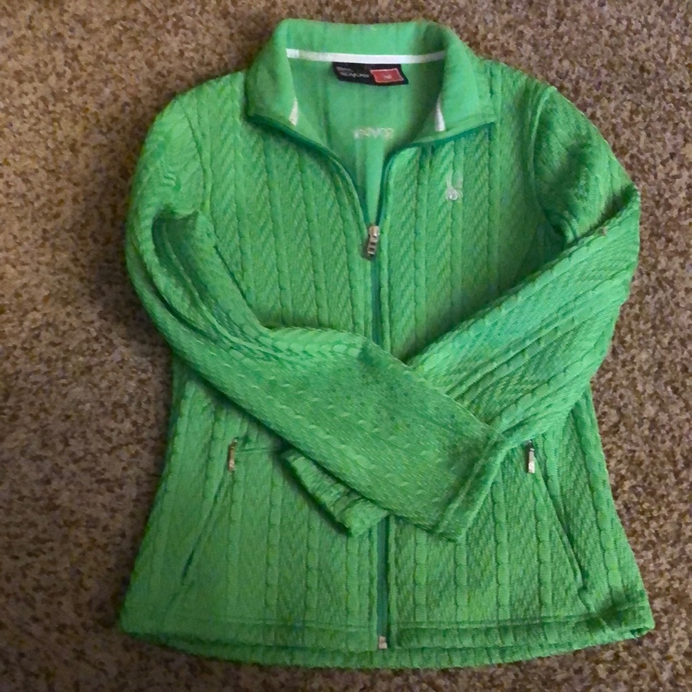 Spyder Full Zip Sweater Jacket, Fleece inner lining. Ladies Large, Lime green.